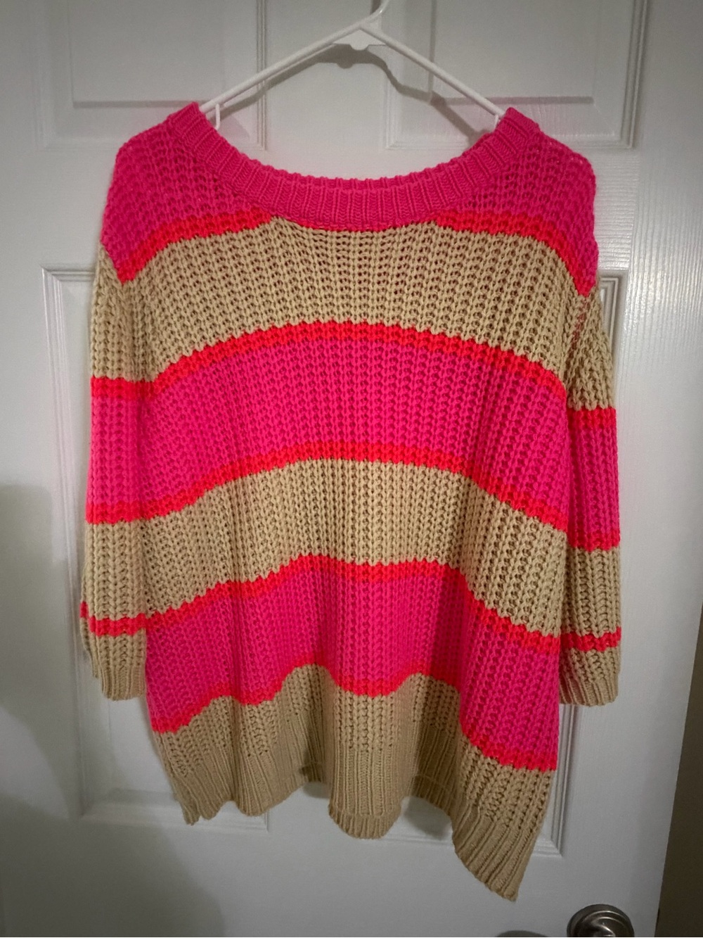 BiBi Pink and Tan Striped Crewneck Sweater-Size XL-EUC